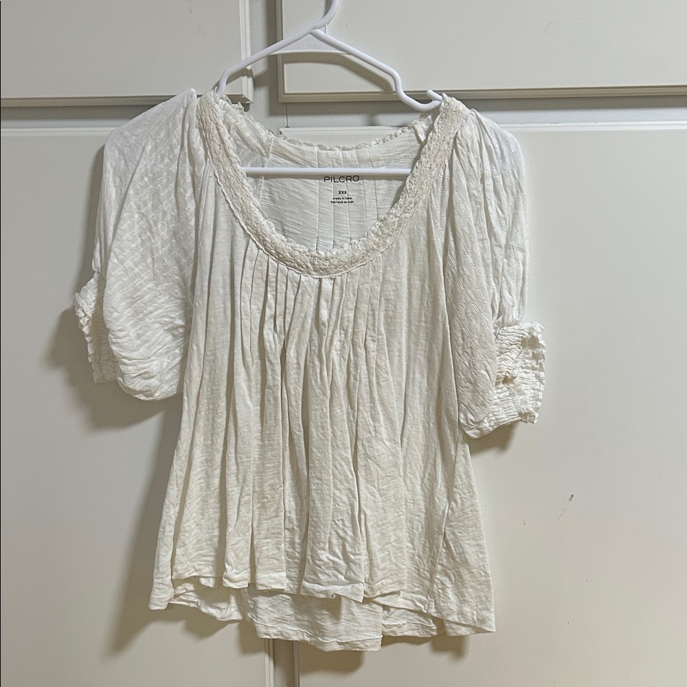 Anthropologie Pilcro Textured Cotton Poet Flowy White Shirt XXS
